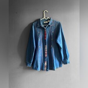 BOBBIE BROOKS WOMEN EMBROIDERED COLLARED SHIRT SIZE L COTTON GRANNICORE